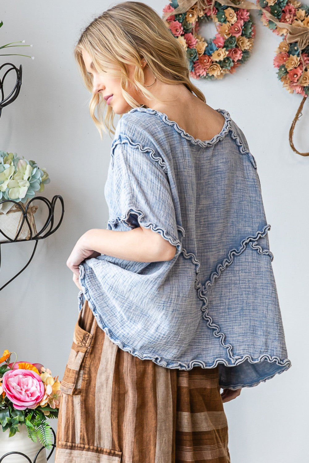 Oli & Hali Washed Double Gauze Over Sized Woven Top