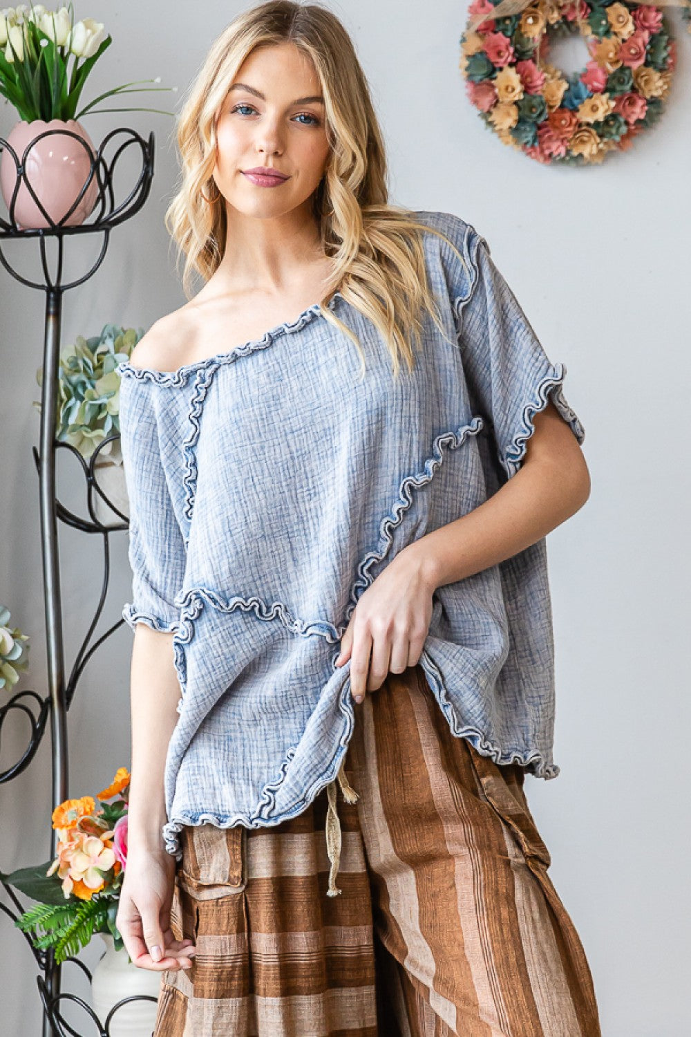 Oli & Hali Washed Double Gauze Over Sized Woven Top