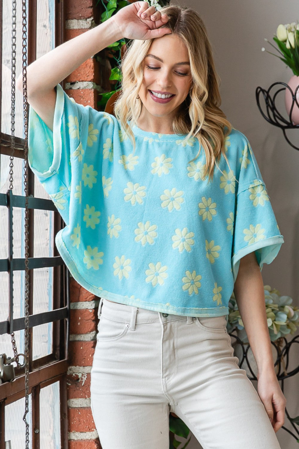 Oli & Hali Daisy Print Terry Top