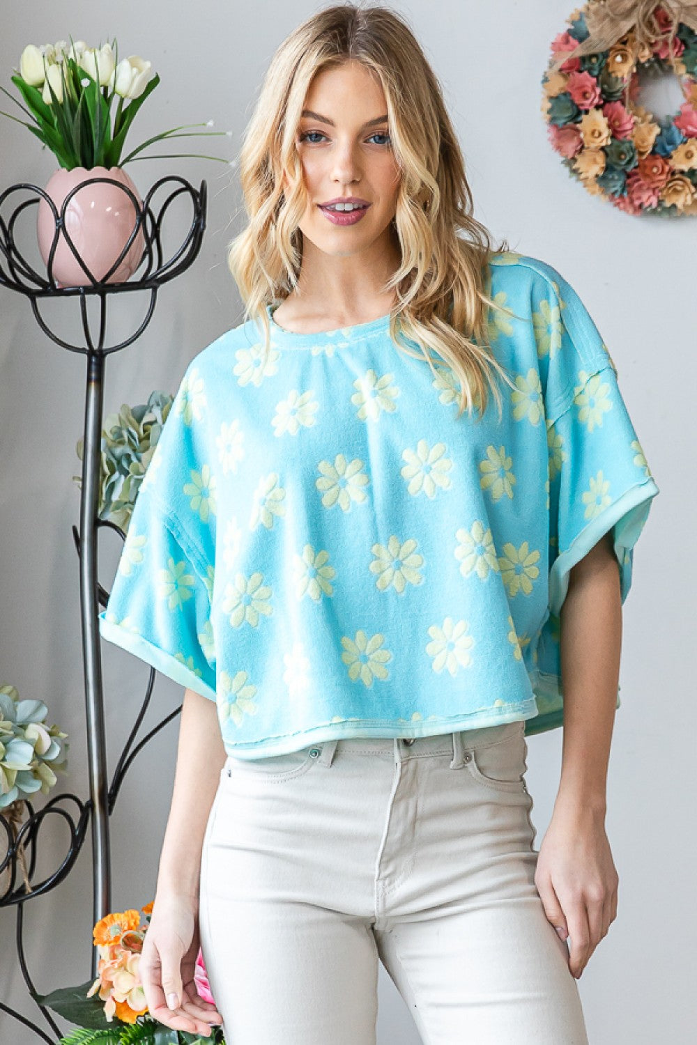 Oli & Hali Daisy Print Terry Top