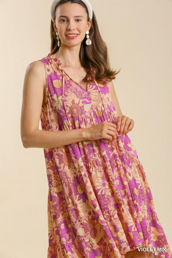 Umgee Mixed Floral Print Sleeveless Midi Dress - Roulhac Fashion Boutique