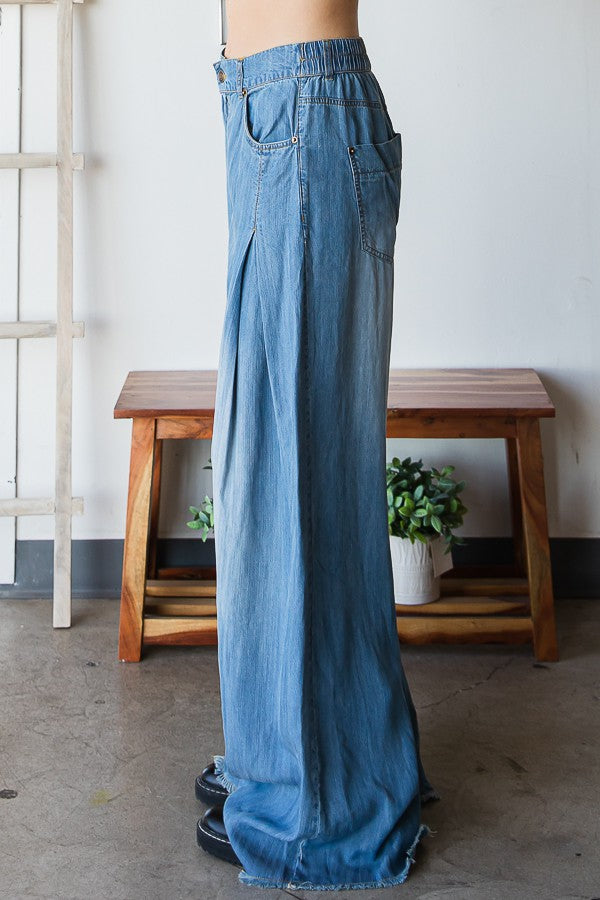 Oli & Hali Pleat Detail Wide Leg Denim Pants