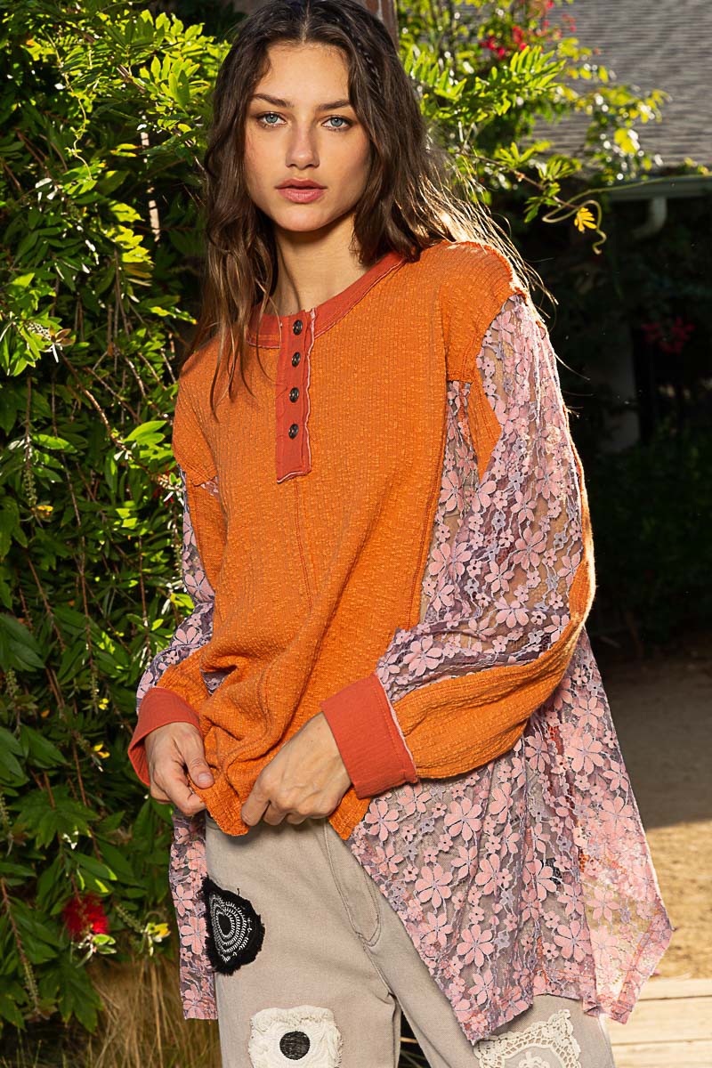 POL Contrast Stitch Detail Button Down Knit Cardigan Top