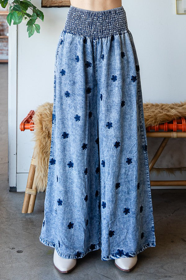 Oli & Hali Washed Embroidered Wide Leg Pants