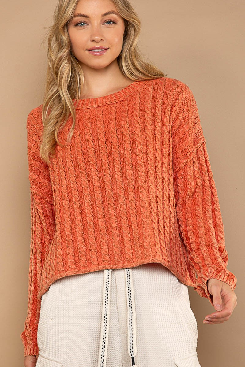 POL Twisted Weave Vintage Wash Pullover Sweaters Top