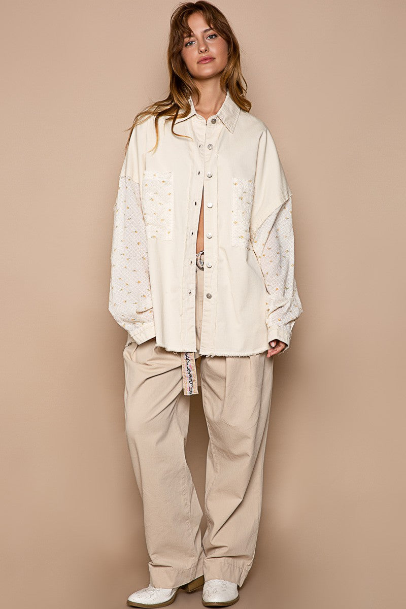 POL Twill Longsleeve Embroidered Check Pattern Raglan Top