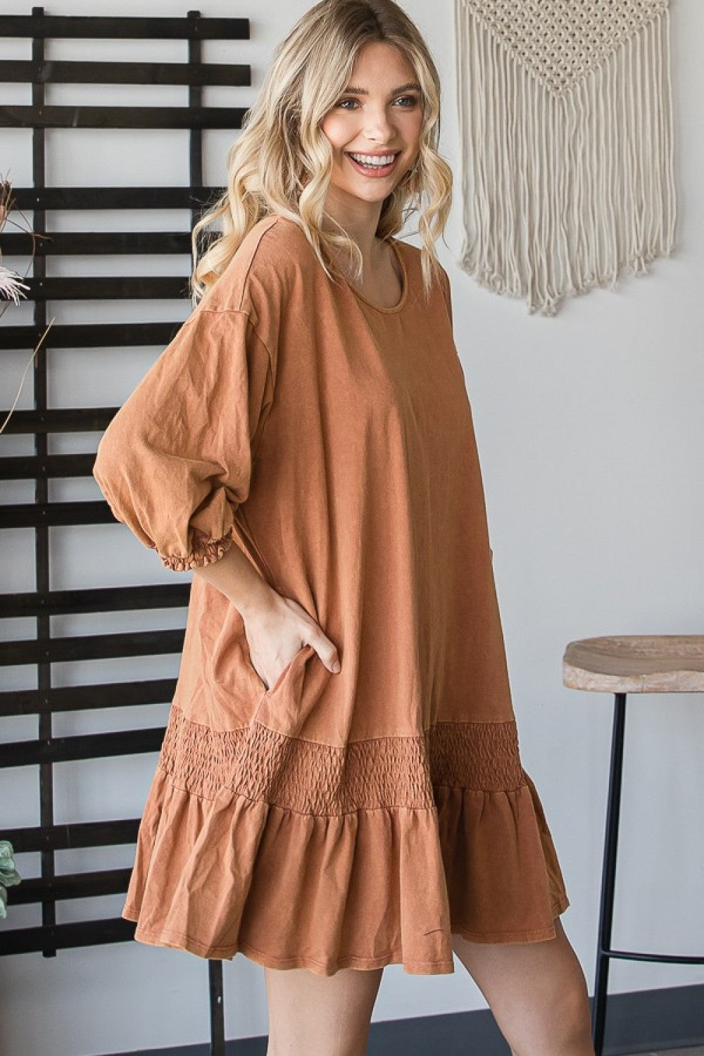 Oli & Hali Mineral Washed Smocking Hem Detail Dress