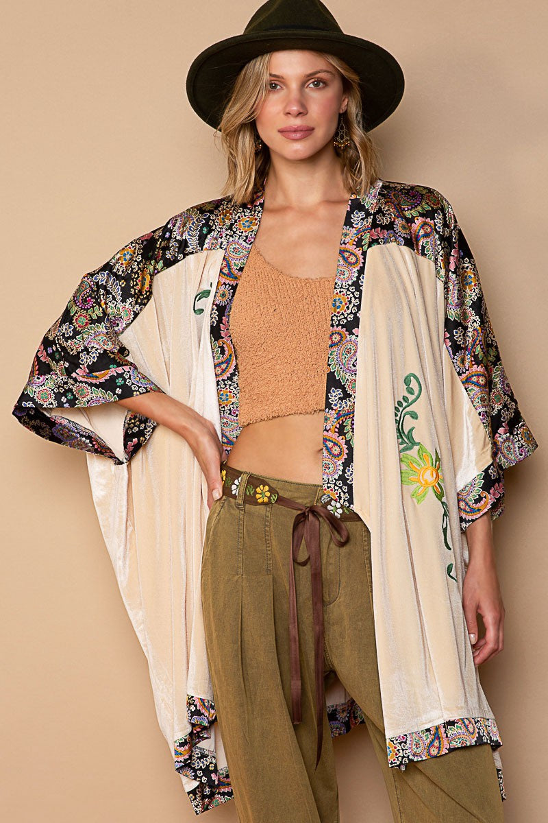 POL Oversized Fit Velvet Satin Mix Kimono Cardigan Top