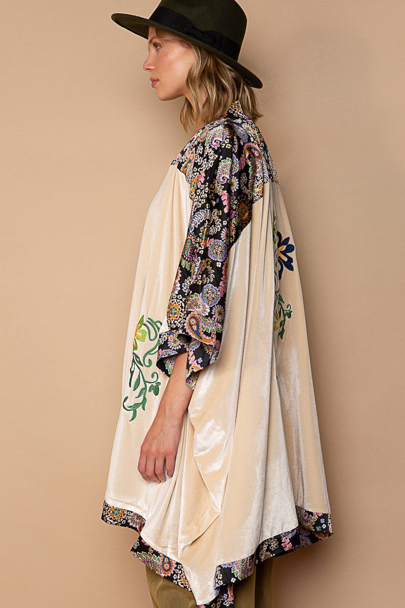 POL Oversized Fit Velvet Satin Mix Kimono Cardigan Top