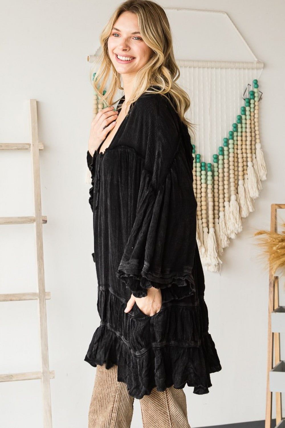 Oli & Hali Mineral Washed Ruffle Hem Hoodie Dress