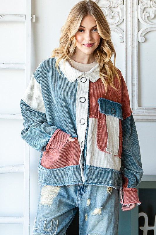 Oli & Hali Washed Corduroy Mixed Jacket - Roulhac Fashion Boutique