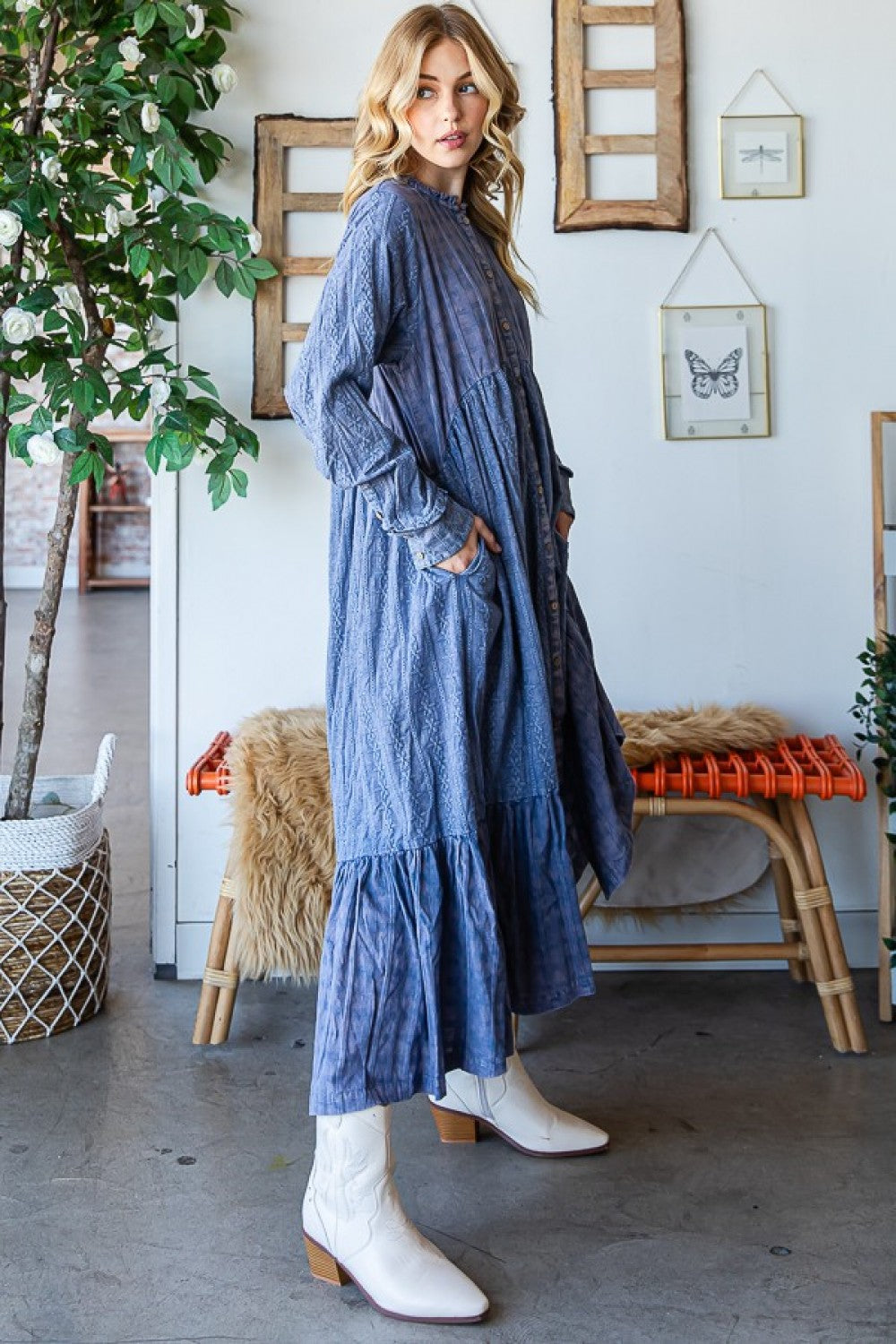 Oli & Hali Washed Long Line Cotton Duster Dress