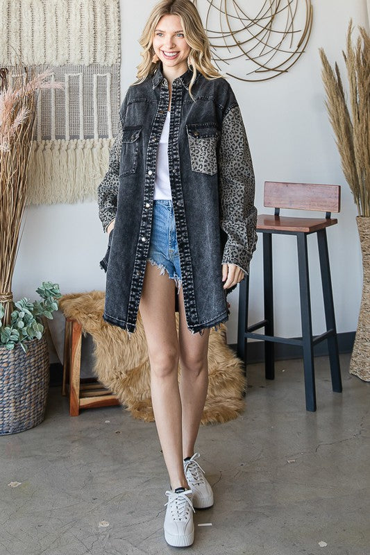 Oli & Hali Leopard Print Washed Denim Cotton Jacket - Roulhac Fashion Boutique