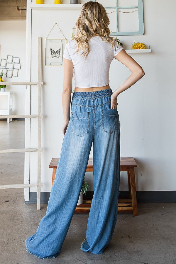 Oli & Hali Pleat Detail Wide Leg Denim Pants