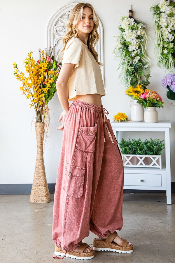 Oli & Hali Washed 3d Pocket Slouchy Wide Leg Pants