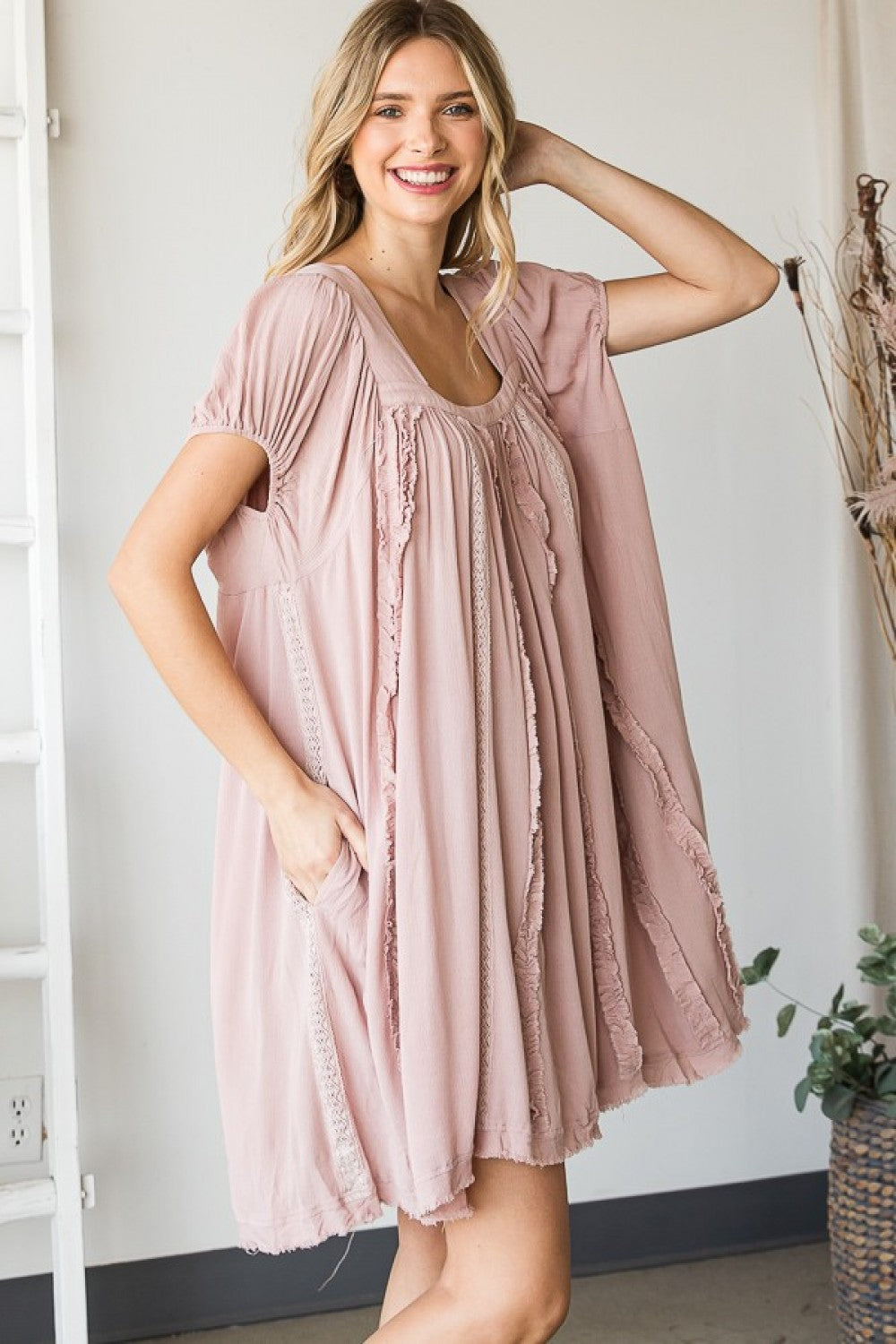 Oli & Hali Mineral Washed Lace Detail Tunic Dress