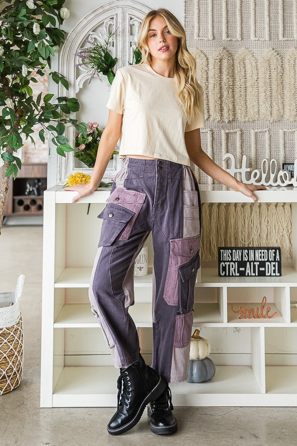 Oli & Hali Washed Color Block Cargo Pants