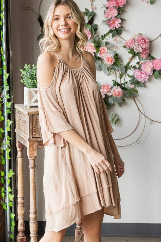 Oli & Hali Cold Shoulder Double Sleeve Dress