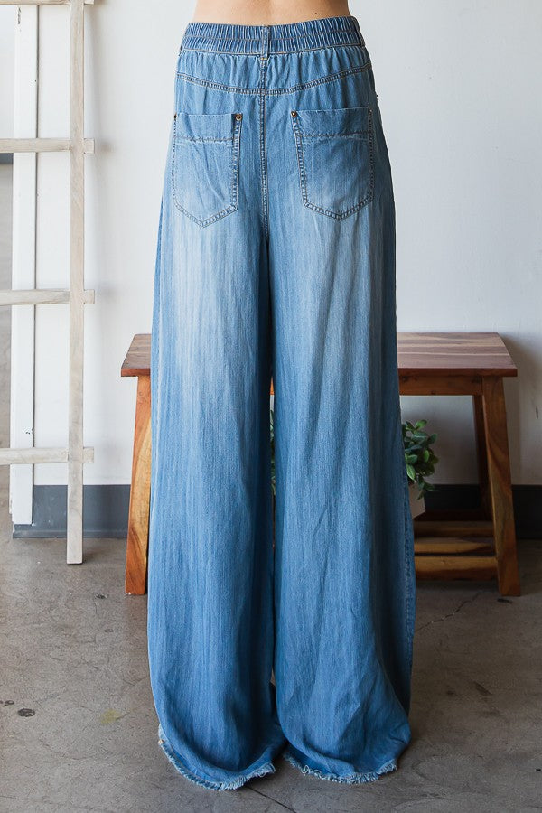 Oli & Hali Pleat Detail Wide Leg Denim Pants