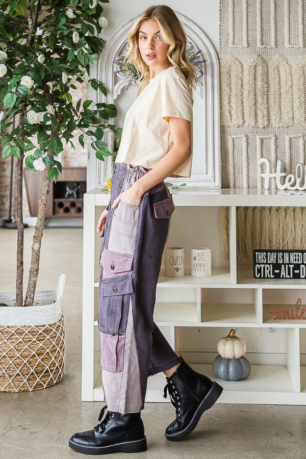 Oli & Hali Washed Color Block Cargo Pants