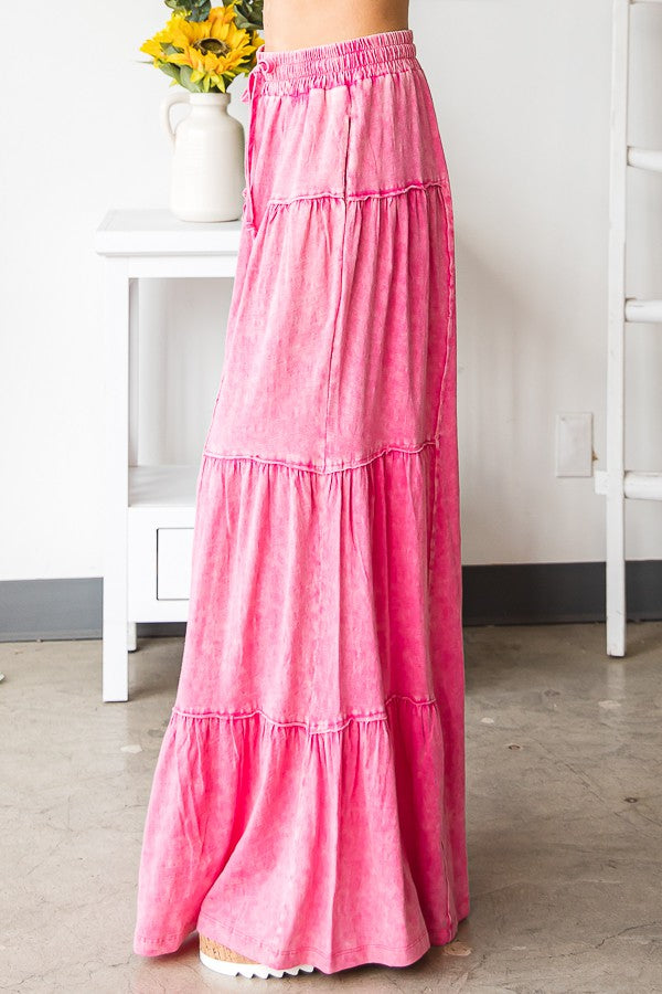 Oli & Hali Mineral Washed Tiered Wide Leg Pants