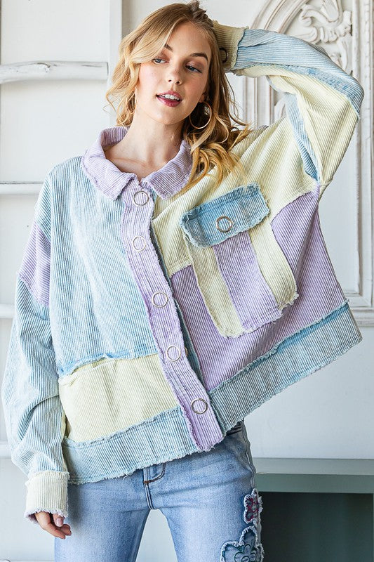 Oli & Hali Washed Corduroy Mixed Jacket - Roulhac Fashion Boutique