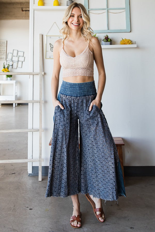 Oli & Hali Mineral Washed Lace Wide Pants