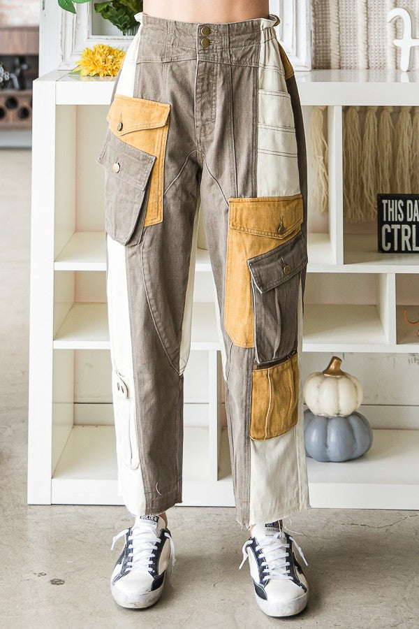Oli & Hali Washed Color Block Cargo Pants