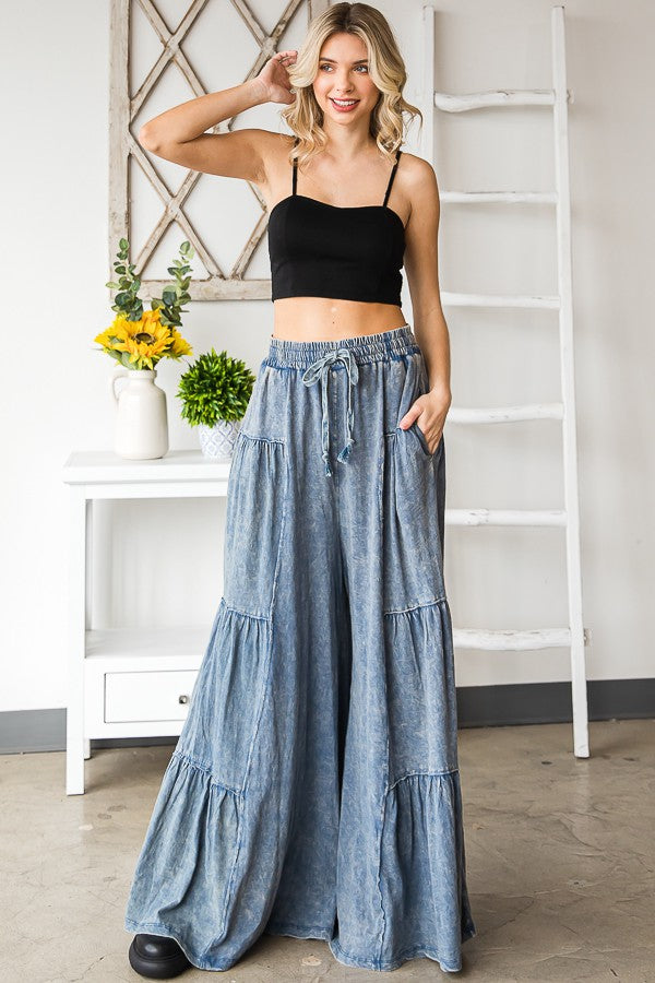 Oli & Hali Mineral Washed Tiered Wide Leg Pants