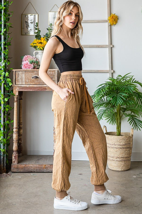 Oli & Hali Washed Quilt Stitched Jogger Pants