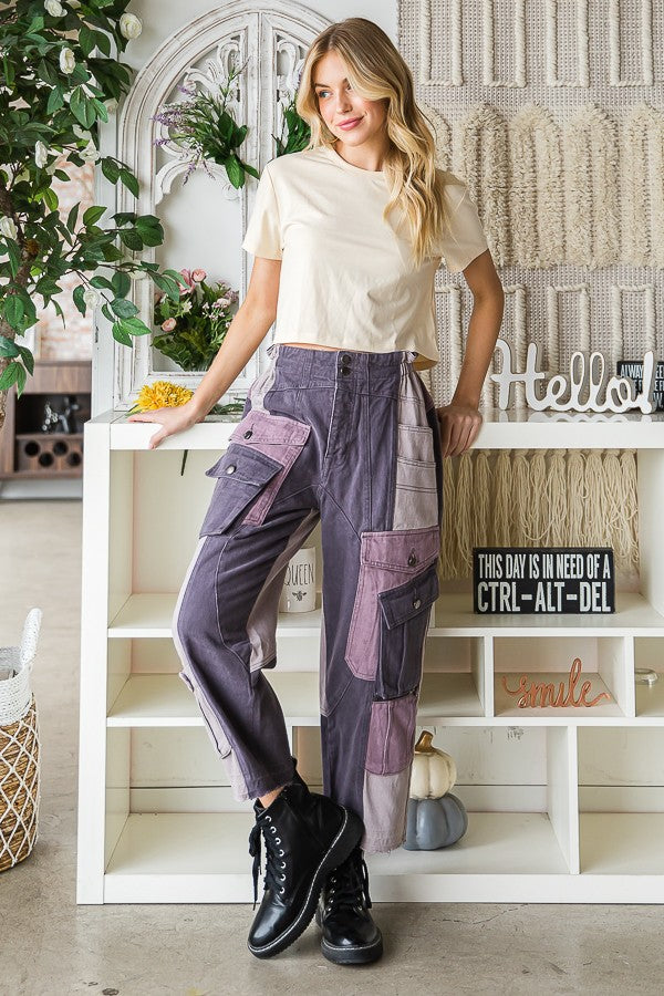Oli & Hali Washed Color Block Cargo Pants