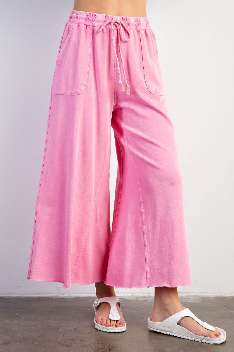 Easel Plus Washed Terry Knit Relaxed Silhouette Wide Pants