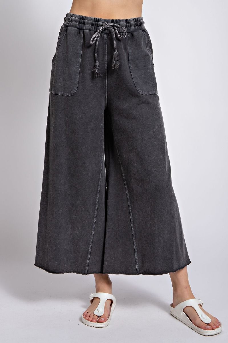 Easel Plus Washed Terry Knit Relaxed Silhouette Wide Pants