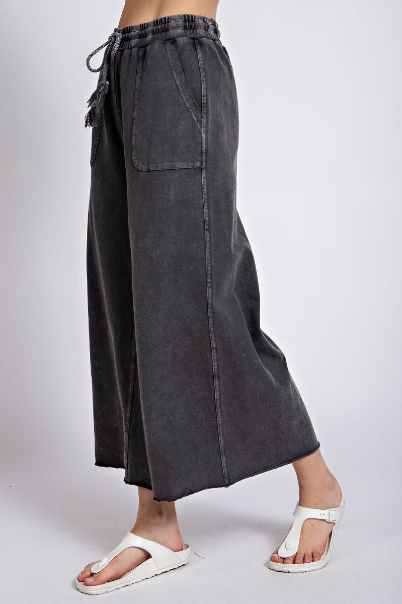Easel Plus Washed Terry Knit Relaxed Silhouette Wide Pants