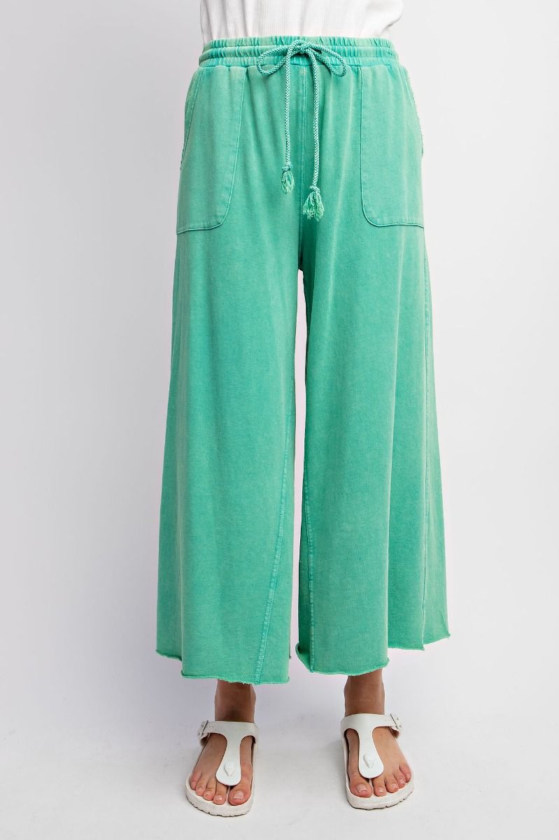 Easel Plus Washed Terry Knit Relaxed Silhouette Wide Pants