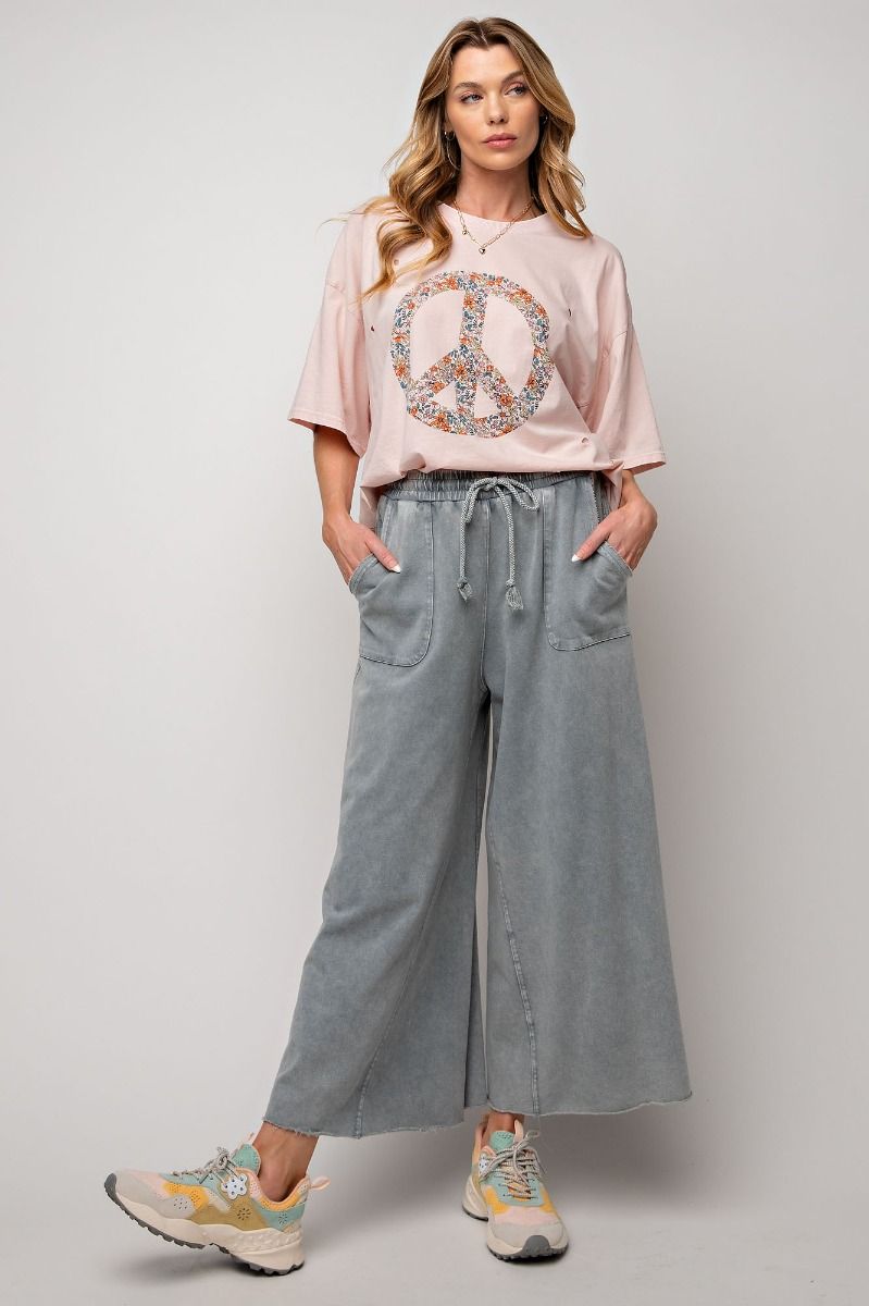 Easel Plus Washed Terry Knit Relaxed Silhouette Wide Pants