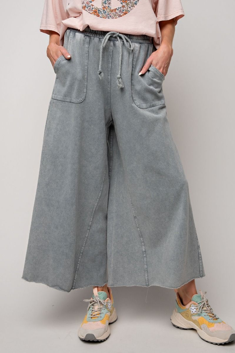 Easel Plus Washed Terry Knit Relaxed Silhouette Wide Pants