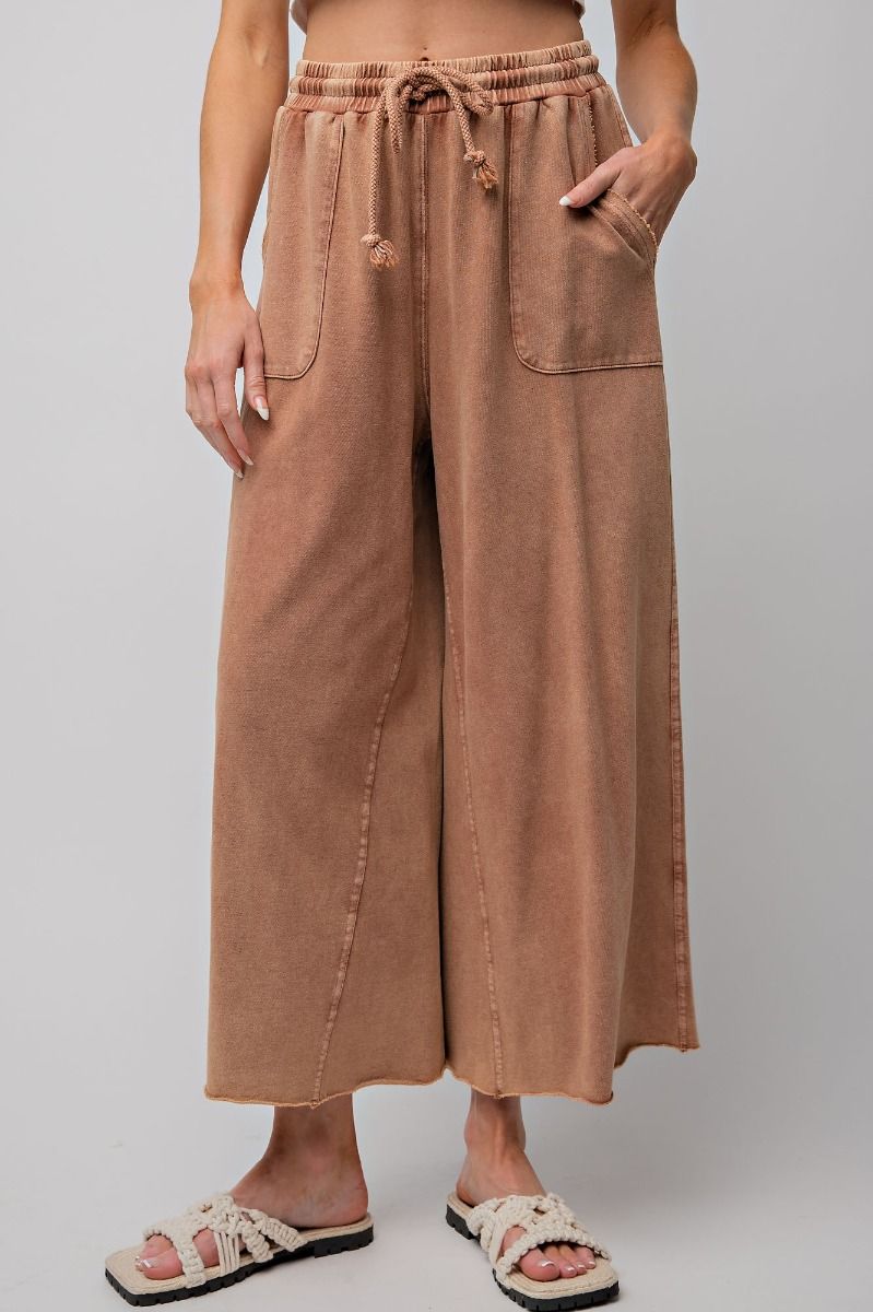 Easel Plus Washed Terry Knit Relaxed Silhouette Wide Pants