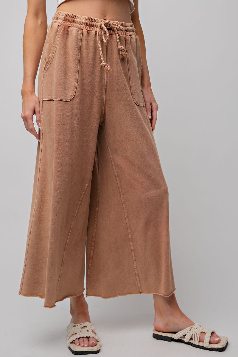 Easel Plus Washed Terry Knit Relaxed Silhouette Wide Pants