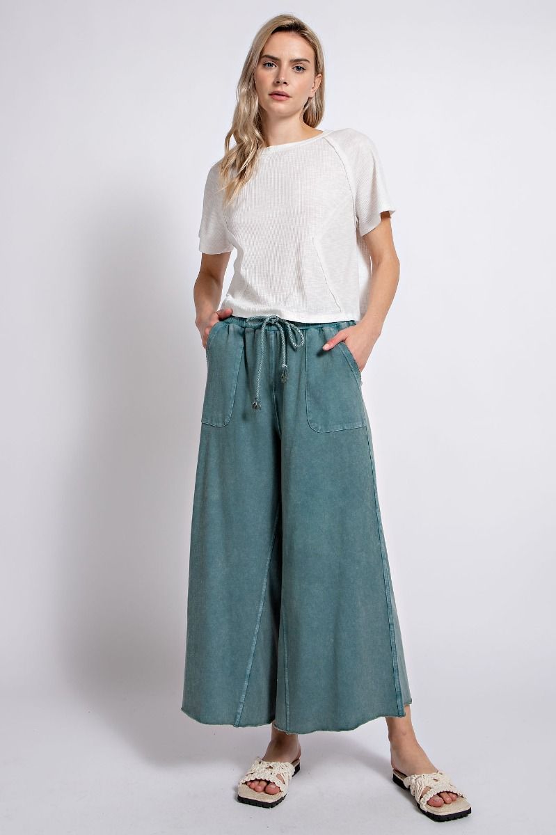Easel Plus Washed Terry Knit Relaxed Silhouette Wide Pants