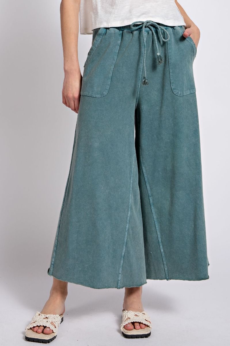 Easel Plus Washed Terry Knit Relaxed Silhouette Wide Pants