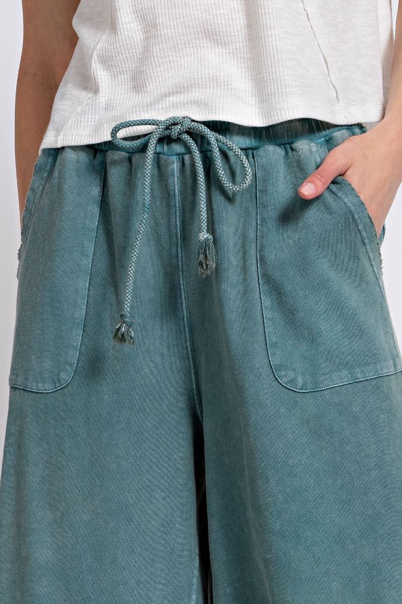 Easel Plus Washed Terry Knit Relaxed Silhouette Wide Pants