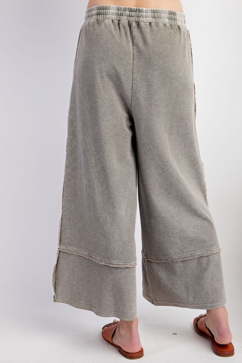 Easel Plus Wide Legs Washed Terry Knit Palazzo Pants