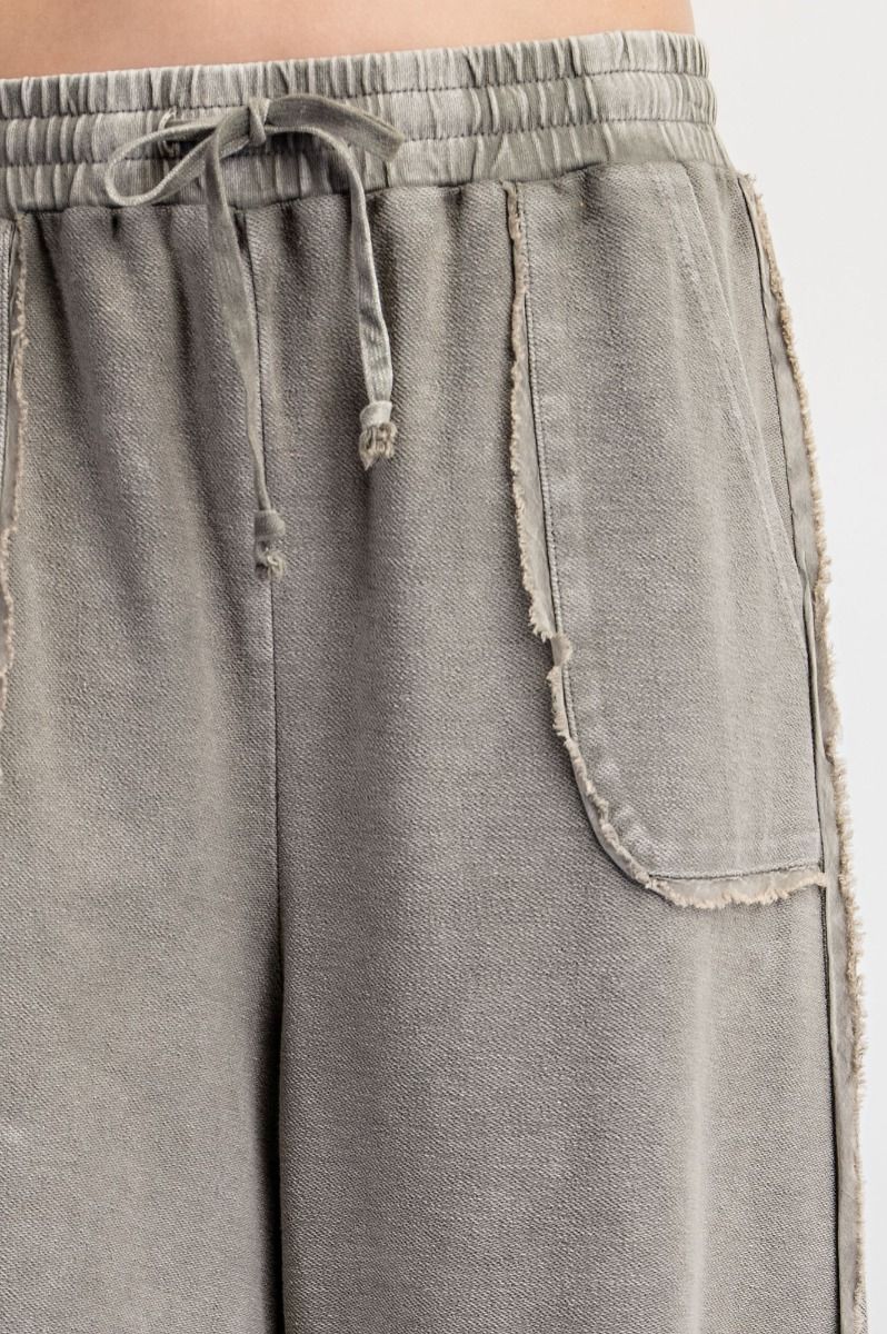 Easel Plus Wide Legs Washed Terry Knit Palazzo Pants