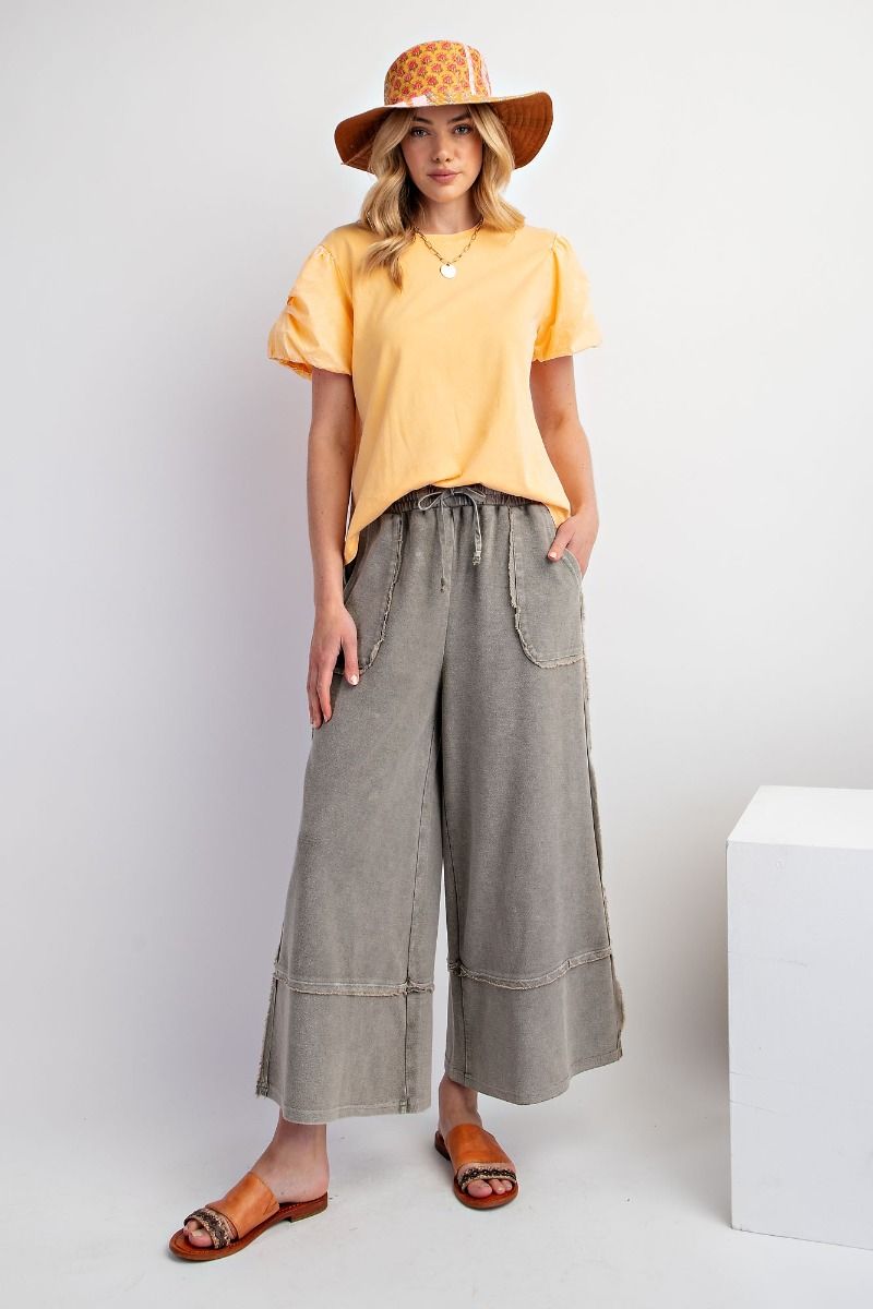 Easel Plus Wide Legs Washed Terry Knit Palazzo Pants