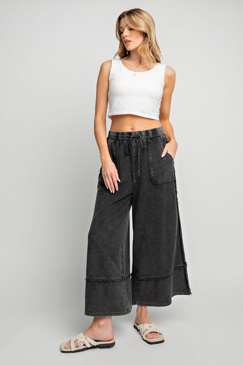 Easel Plus Wide Legs Washed Terry Knit Palazzo Pants