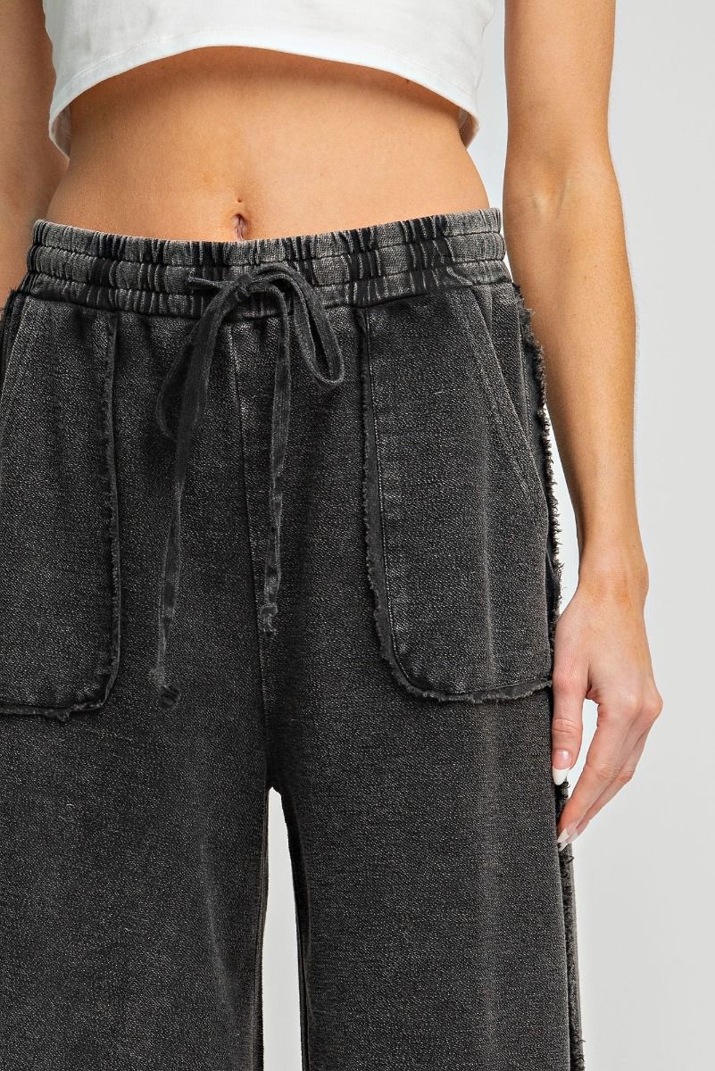 Easel Plus Wide Legs Washed Terry Knit Palazzo Pants