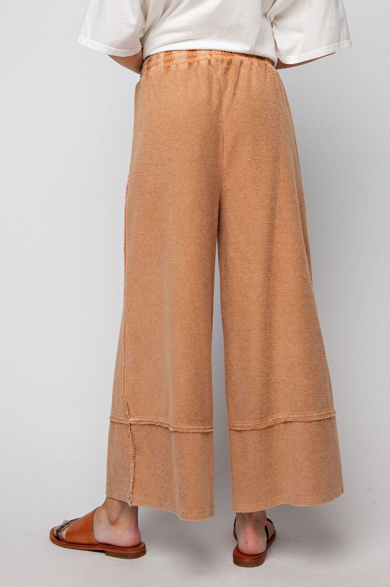 Easel Plus Wide Legs Washed Terry Knit Palazzo Pants