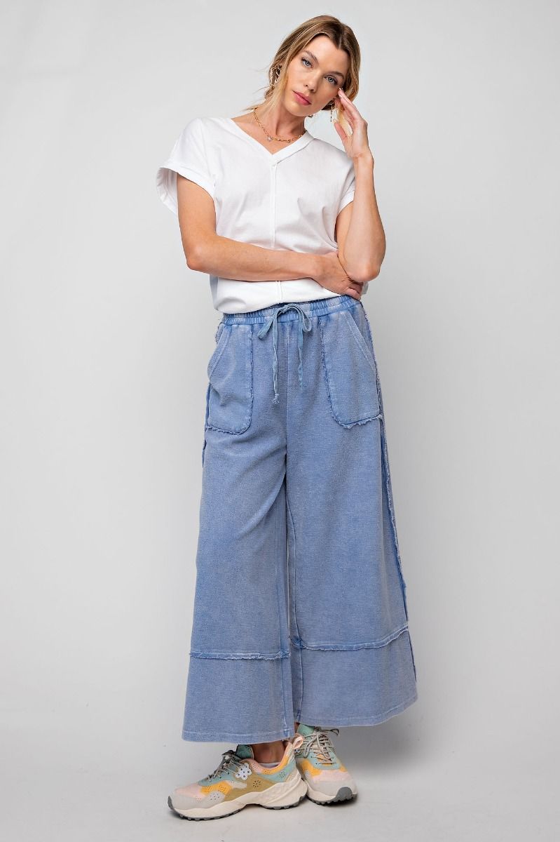 Easel Plus Wide Legs Washed Terry Knit Palazzo Pants