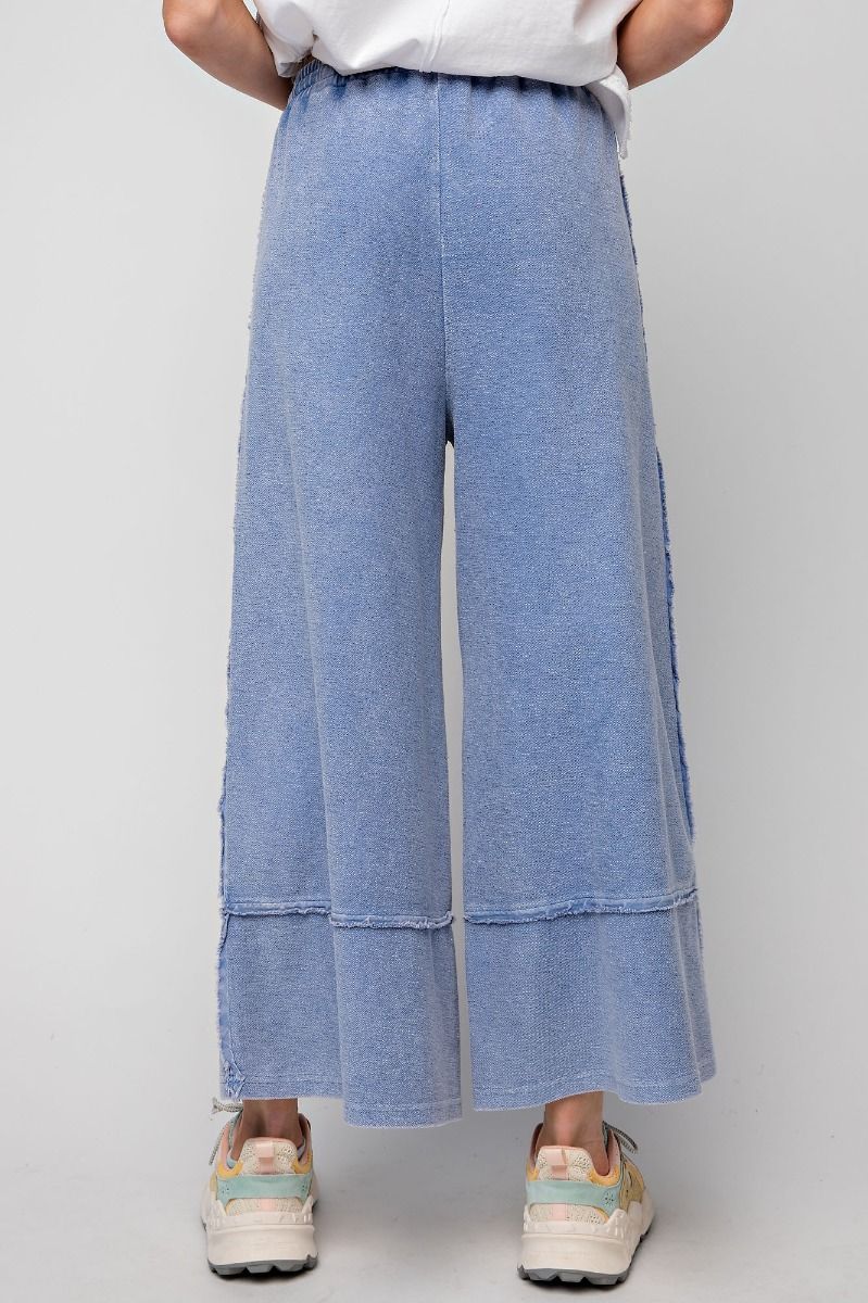 Easel Plus Wide Legs Washed Terry Knit Palazzo Pants